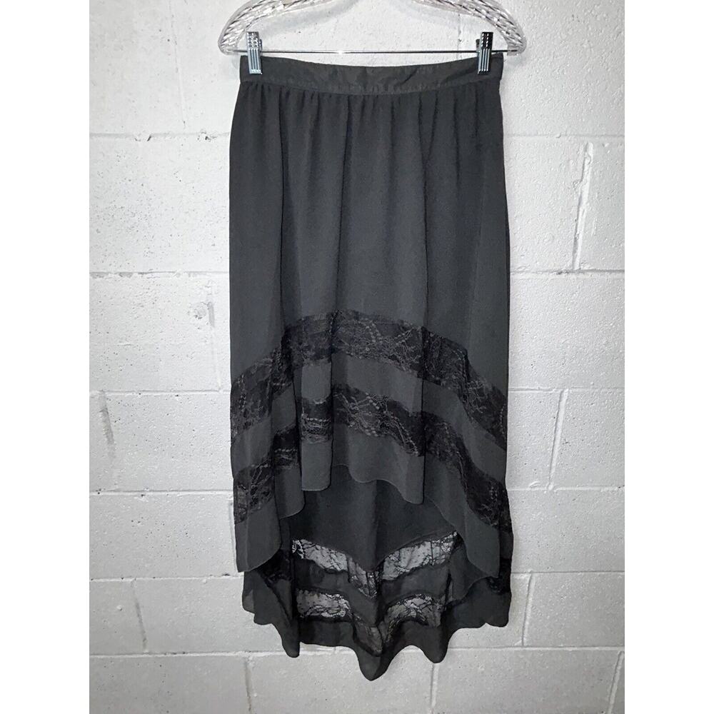 NWT Boho Lace‎ Hi-lo Skirt Lace Gray Chiffon Sz 29 / 8 Black sheep Clothing E2